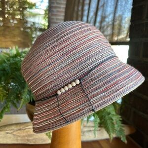 Target multicolor lightweight woven bucket hat with narrow cord/wooden bead trim